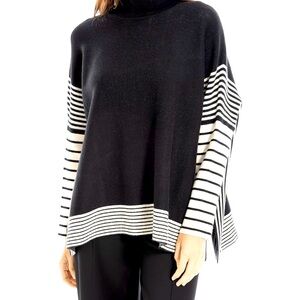 Max Studio Long Sleeve Crew Neck Sweater Solid and Black/ OffWhite Sz L